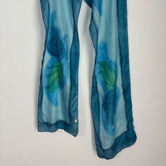 The Sak Vintage Silk Blue & Green Watercolor Scarf Fairy Office Old Money Artsy - Picture 3 of 9